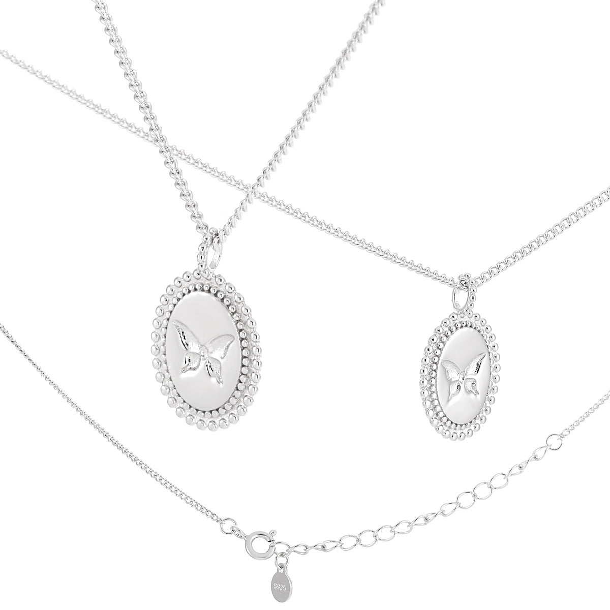 Anniversary Oval Butterfly Oval Signet 925 Sterling Silver Necklace
