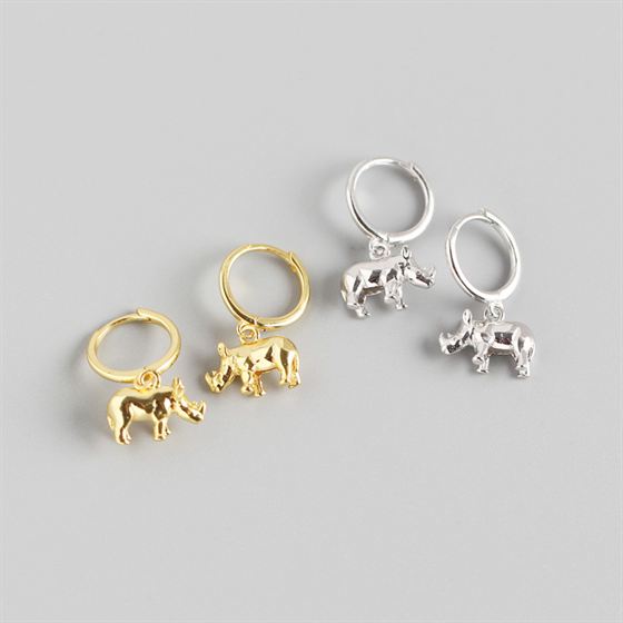 Cute Rhinoceros Animal 925 Sterling Silver Leverback Earrings