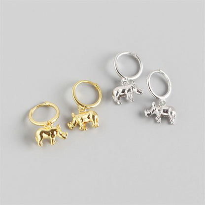 Cute Rhinoceros Animal 925 Sterling Silver Leverback Earrings