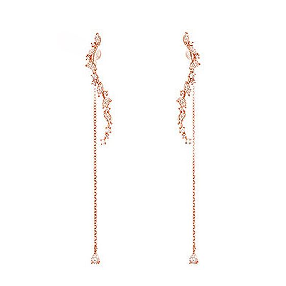 Elegant CZ Wave Tassels 925 Sterling Silver Dangling Earrings