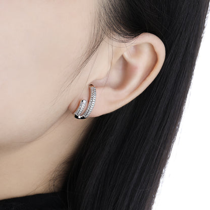 Modern Micro Setting CZ U Shape 925 Sterling Silver Stud Earrings