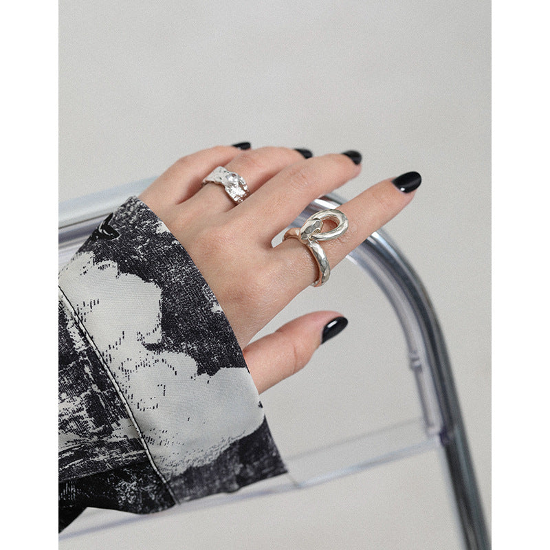 Fashion Hollow Buckle 925 Sterling Silver Adjustable Ring