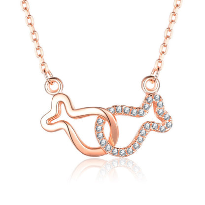 New CZ Kiss Fish 925 Sterling Silver Necklace