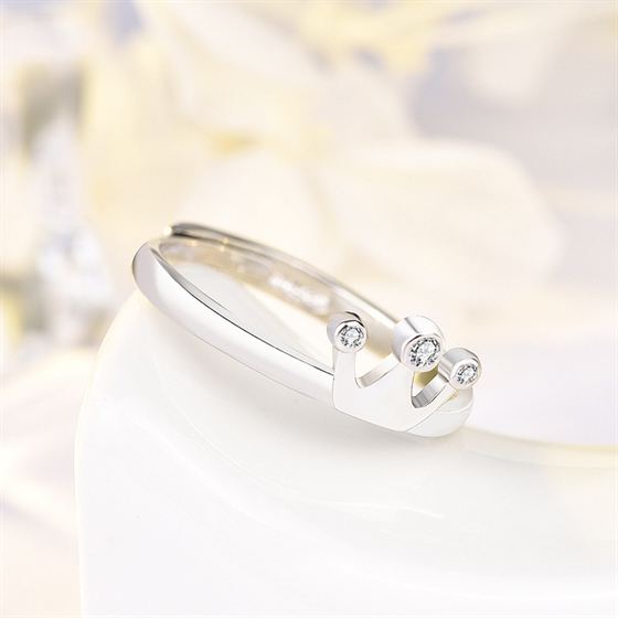 Simple CZ Crown 925 Sterling Silver Adjustable Ring