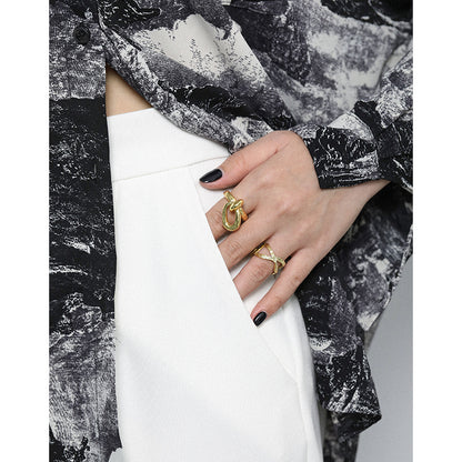 Fashion Hollow Buckle 925 Sterling Silver Adjustable Ring