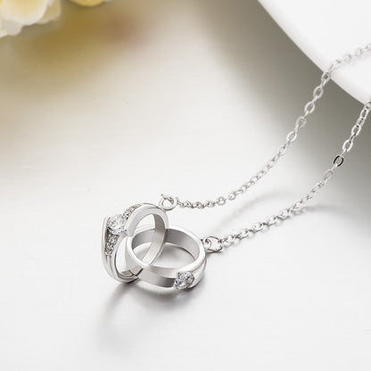 Fashion Double Love Knot CZ 925 Sterling Silver Necklace