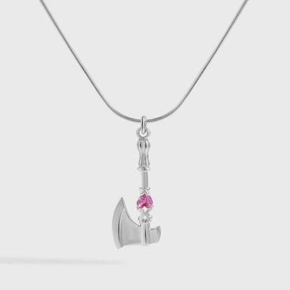 Trendy Fine Jewelry Women’s Classic Red Heart CZ Axe Shape 925 Sterling Silver Necklace