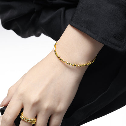 Fashion Irregular Geometry Women Carved 925 Sterling Silver Open Bangle