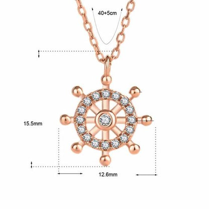 Elegant CZ Rudder Compass 925 Sterling Silver Necklace