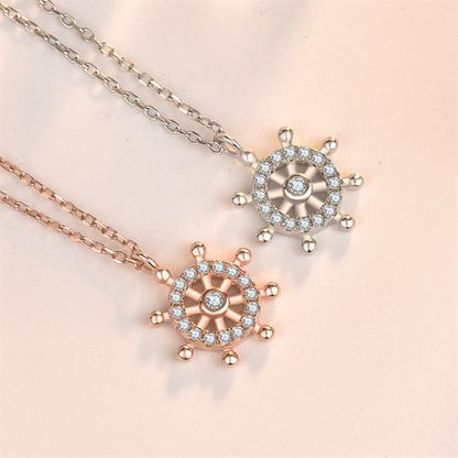 Elegant CZ Rudder Compass 925 Sterling Silver Necklace