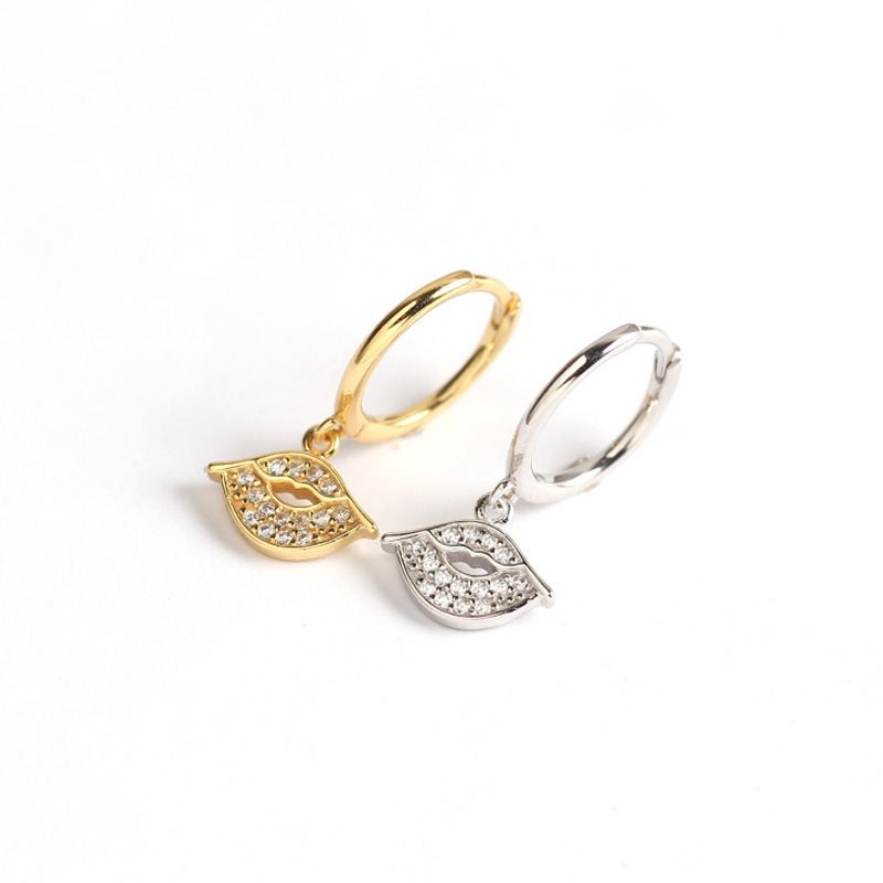 Holiday CZ Lip Kiss 925 Sterling Silver Hoop Earrings