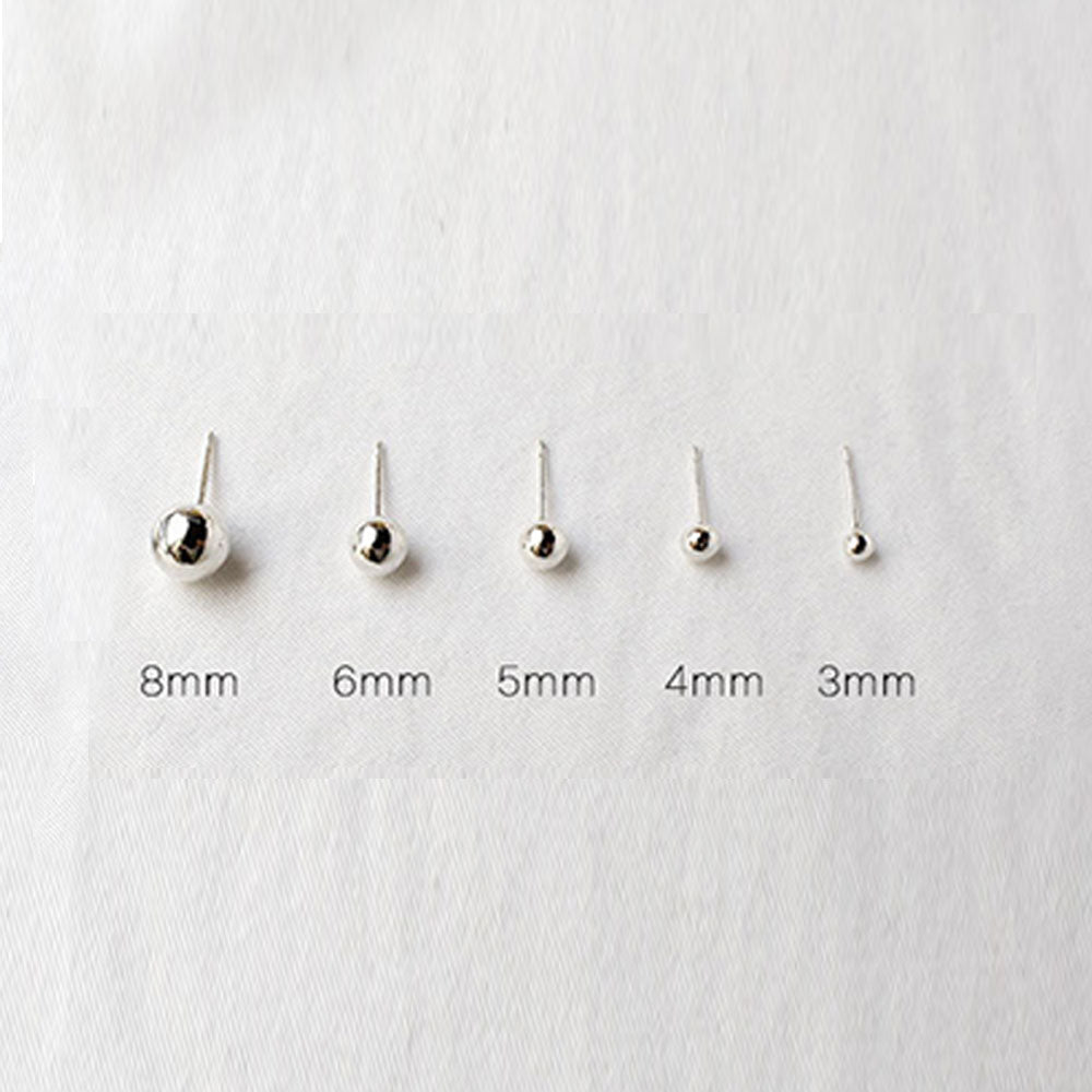 Smooth Round Bead 925 Sterling Silver Studs Earrings