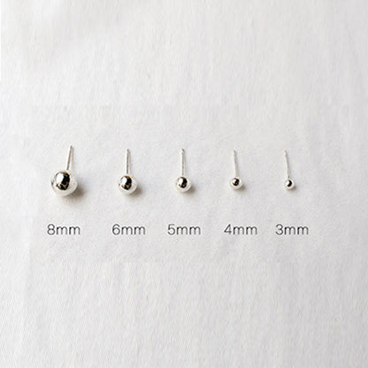 Smooth Round Bead 925 Sterling Silver Studs Earrings