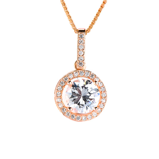 Rose Round Micro Setting 925 Sterling Silver Elegant Pendant