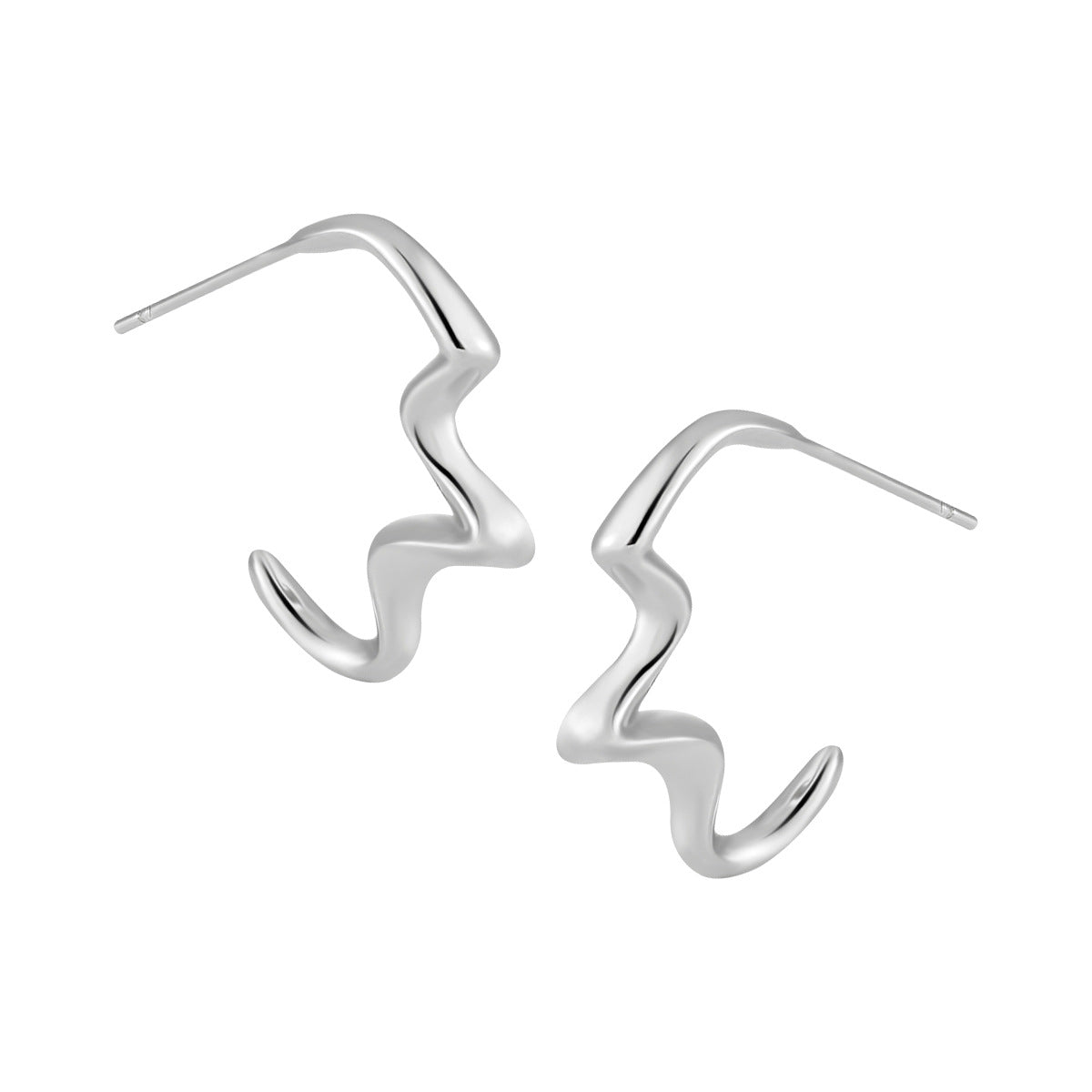 Geometry Irregular Electrocardiogram 925 Sterling Silver Hoop Earrings