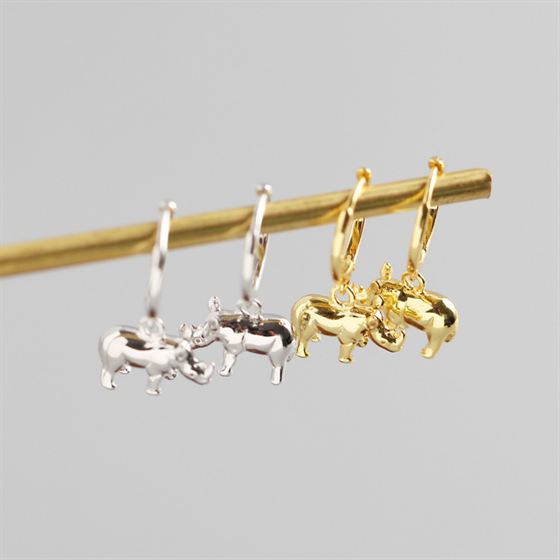 Cute Rhinoceros Animal 925 Sterling Silver Leverback Earrings