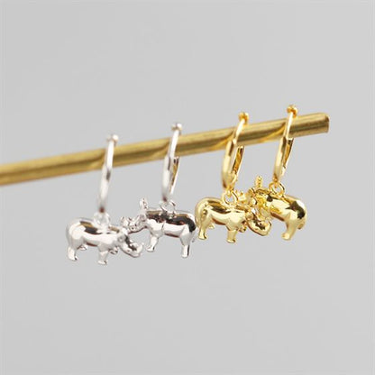 Cute Rhinoceros Animal 925 Sterling Silver Leverback Earrings