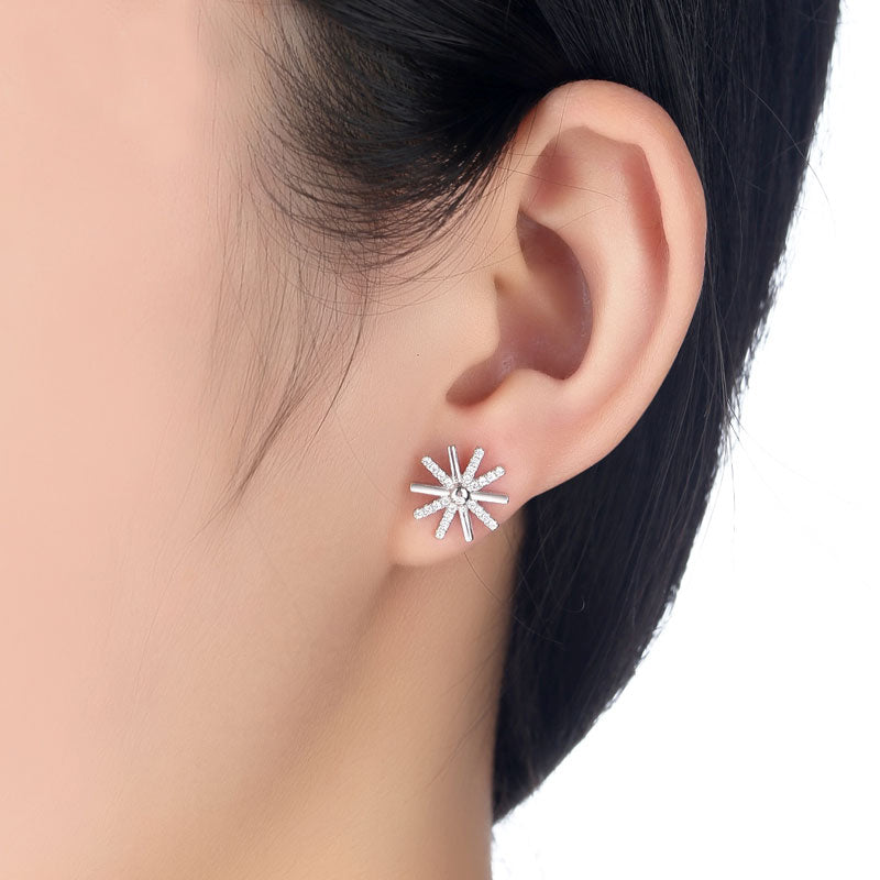Trendy Sun Flower White/Rose Micro Setting 925 Sterling Silver Studs Earring