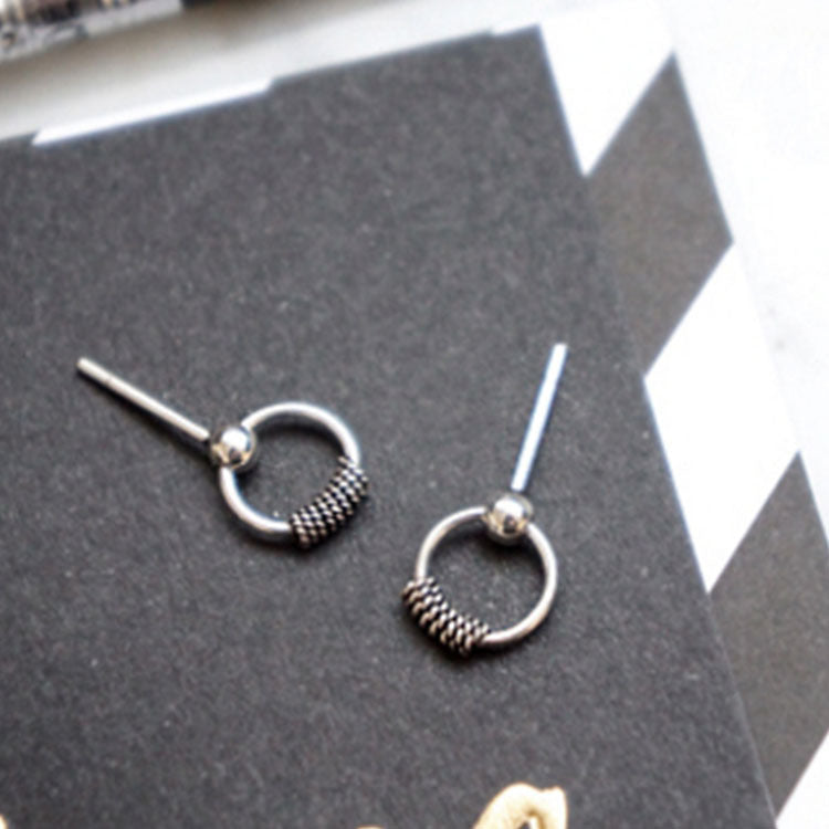 Vintage Circle Twist 925 Sterling Silver Studs Earrings