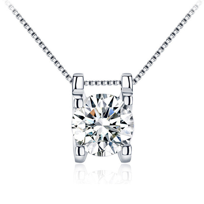 Classic Round CZ Square 925 Sterling Silver Pendant