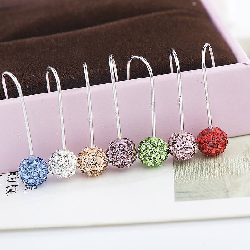 Spherical White/Blue/Red/Green/Pink/Purple/Champagne 925 Silver Hook Earrings