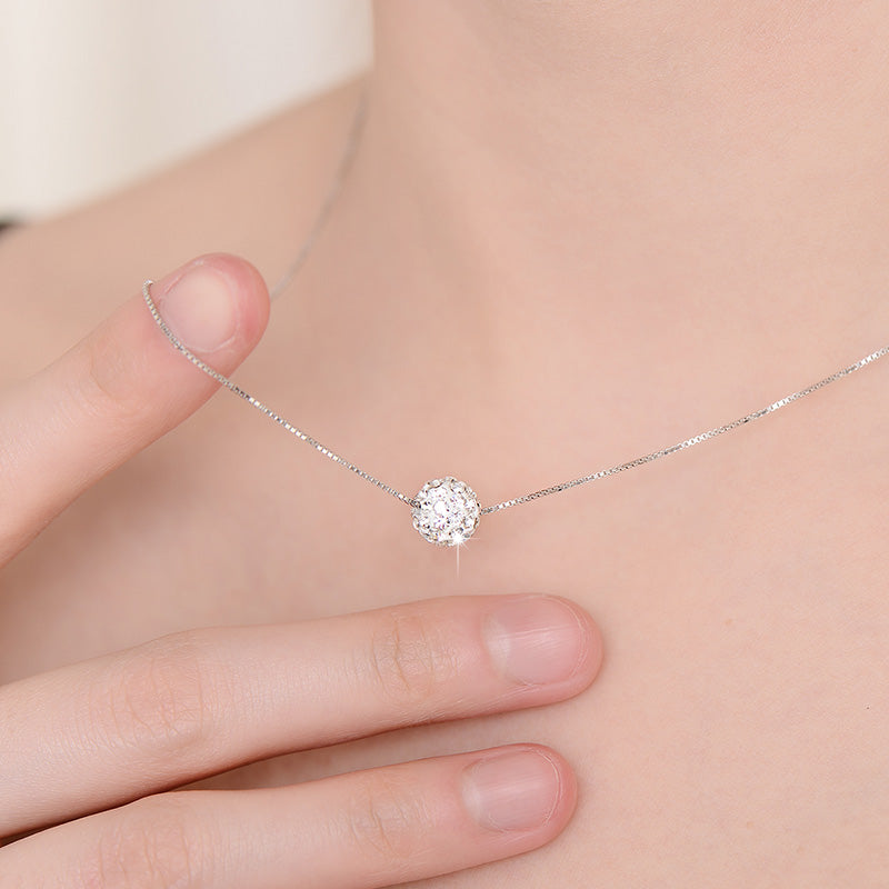 Simple Round Spherical White Trendy 925 Sterling Silver Lucky Necklace