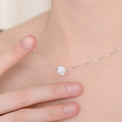 Simple Round Spherical White Trendy 925 Sterling Silver Lucky Necklace