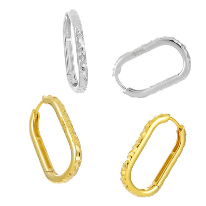Fashion Irregular Painted U Shape 925 Sterling Silver Hoop Earrings