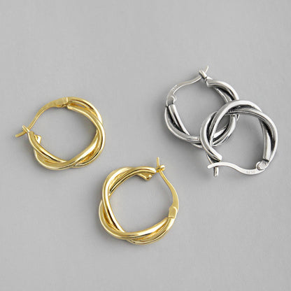 Party Simple Twisted Circle 925 Sterling Silver Hoop Earrings