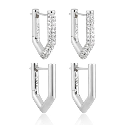Office CZ Geometry Pentagon 925 Sterling Silver Hoop Earrings