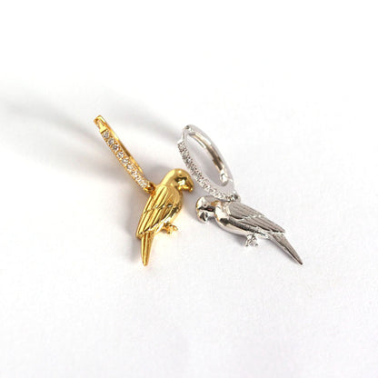 CZ Animal Parrot Bird 925 Sterling Silver Hoop Earrings