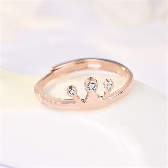 Simple CZ Crown 925 Sterling Silver Adjustable Ring