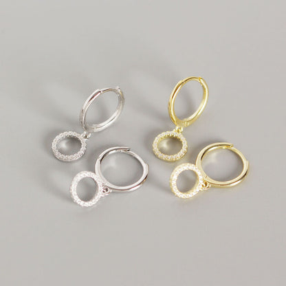 Simple CZ Circles 925 Sterling Silver Leverback Earrings