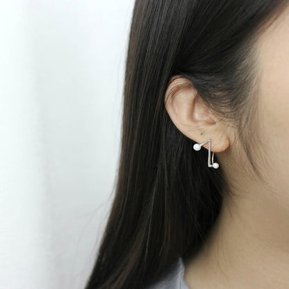 Simple Z Shape Natural Pearl 925 Silver Hoop Earrings