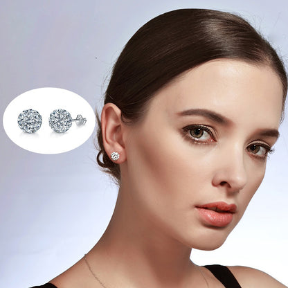 Simple CZ Pave Ball Women 925 Sterling Sliver Studs Earrings