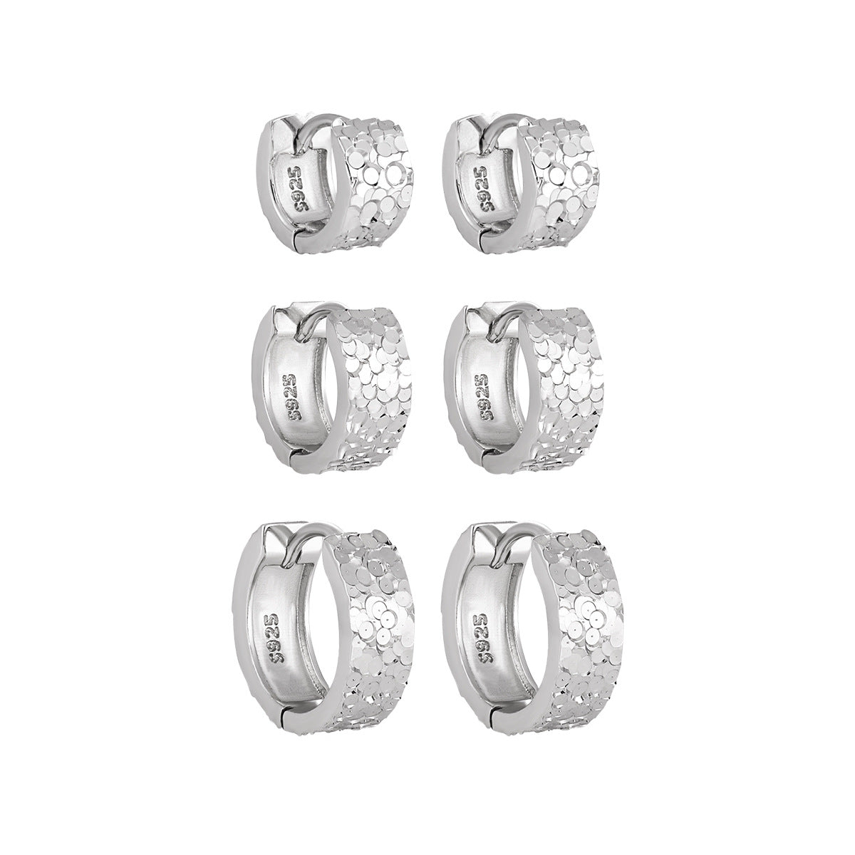 Office Mini Scale Carved 925 Sterling Silver Hoop Earrings