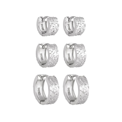 Office Mini Scale Carved 925 Sterling Silver Hoop Earrings