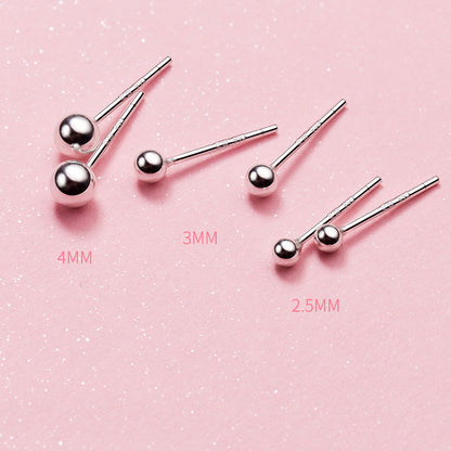 Smooth Round Bead 925 Sterling Silver Studs Earrings