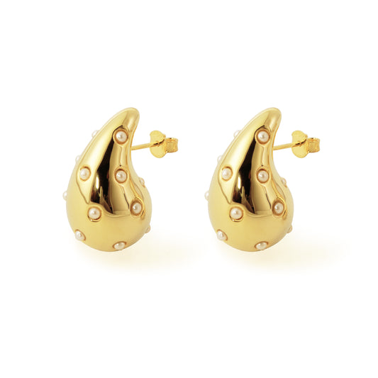 Women Mini Shell Pearls Waterdrop 925 Sterling Silver Electroforming Stud Earrings