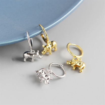 Cute Rhinoceros Animal 925 Sterling Silver Leverback Earrings