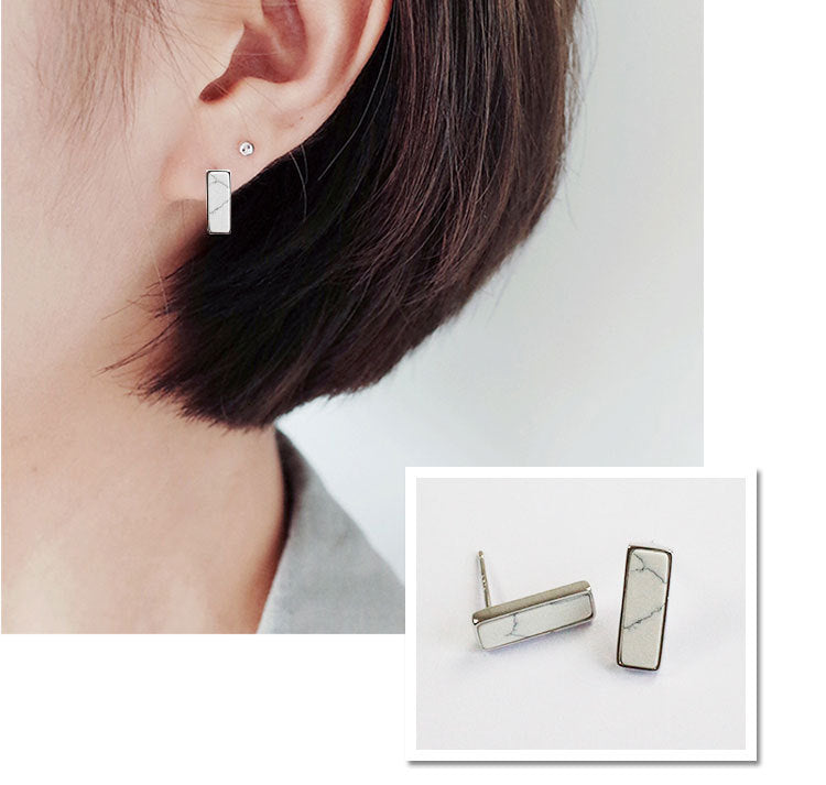 Blue White Created Turquoise 925 Sterling Silver Studs Earrings