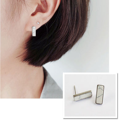 Blue White Created Turquoise 925 Sterling Silver Studs Earrings