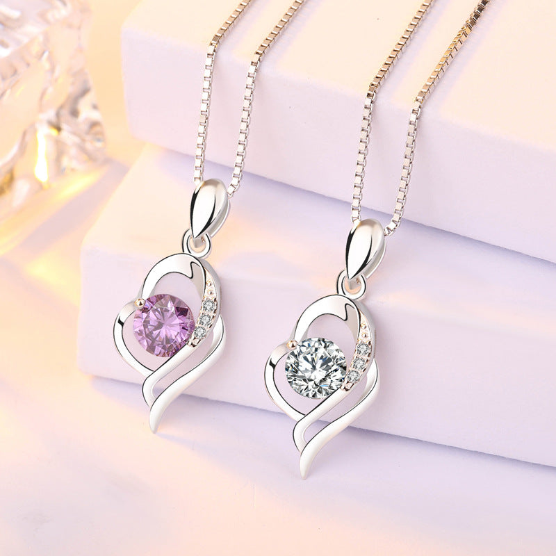 Girl CZ Hollow Heart Love 925 Sterling Silver Pendant