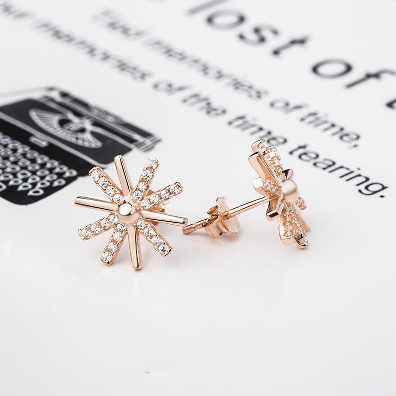 Trendy Sun Flower White/Rose Micro Setting 925 Sterling Silver Studs Earring