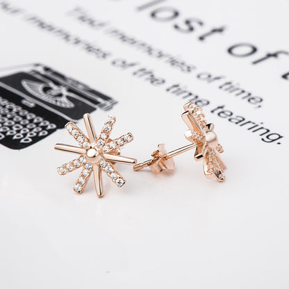 Trendy Sun Flower White/Rose Micro Setting 925 Sterling Silver Studs Earring