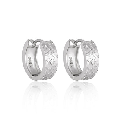 Office Mini Scale Carved 925 Sterling Silver Hoop Earrings