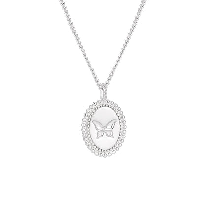 Anniversary Oval Butterfly Oval Signet 925 Sterling Silver Necklace