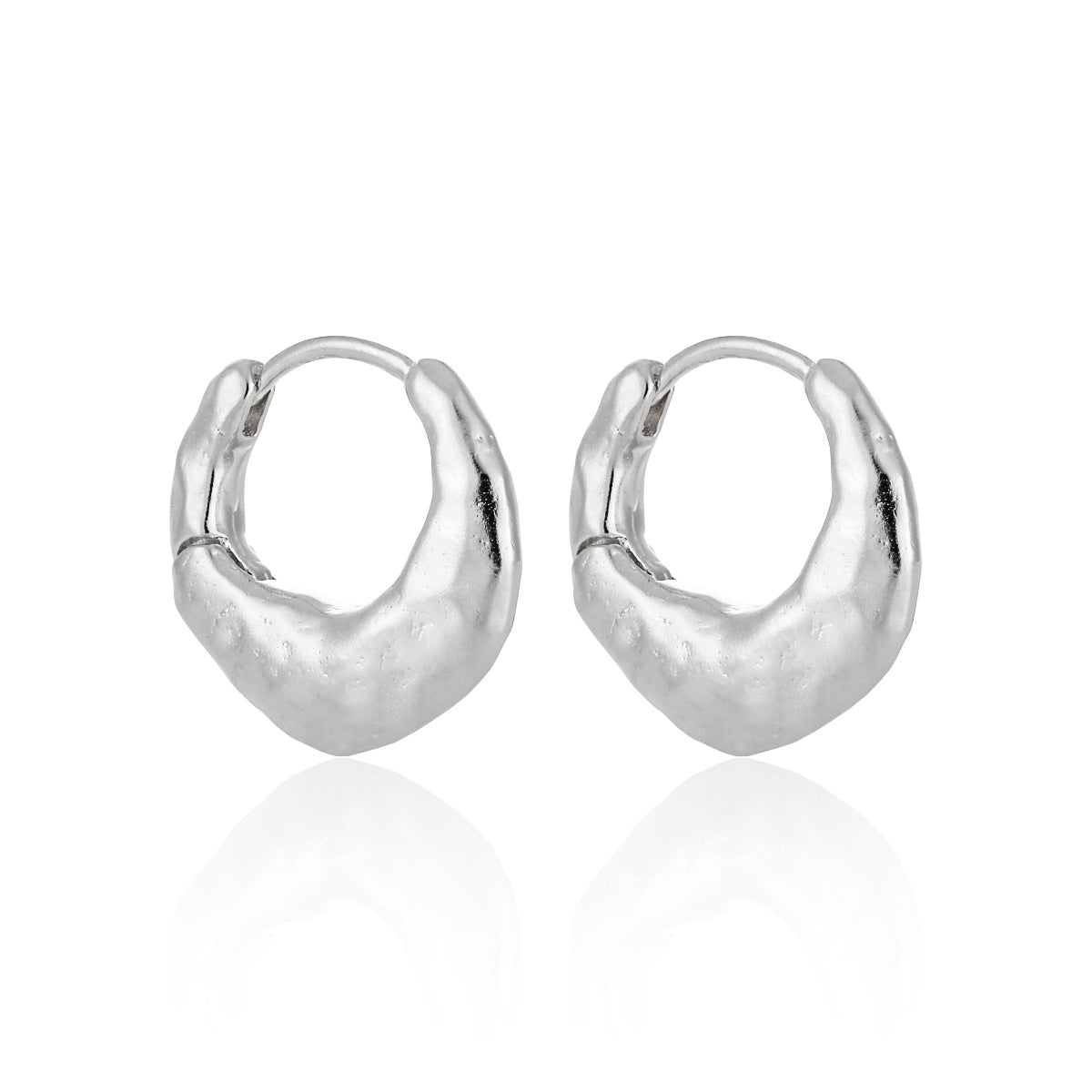 Geometry Irregular Matte Circle 925 Sterling Silver Hoop Earrings