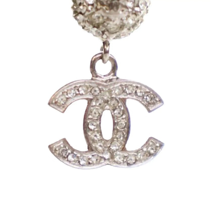 Chanel Silver Plated Crystal CC Drop Push Back Earrings