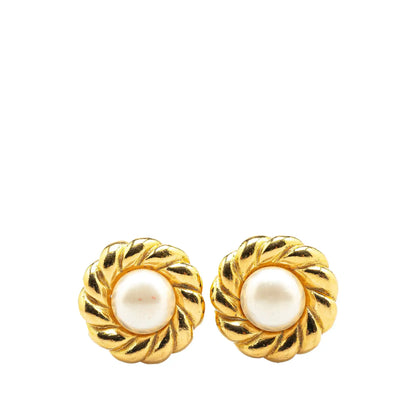 Chanel Gold Plated Faux Pearl Clip on Earrings